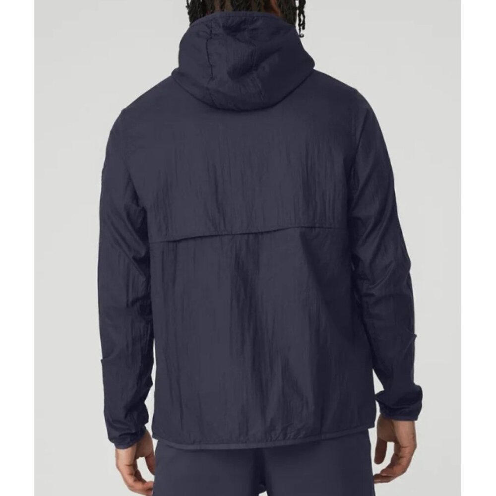 Alo Repeat Running Jacket True Navy Hooded Lightweight Raincoat Windbreaker Coat - Picture 2 of 8